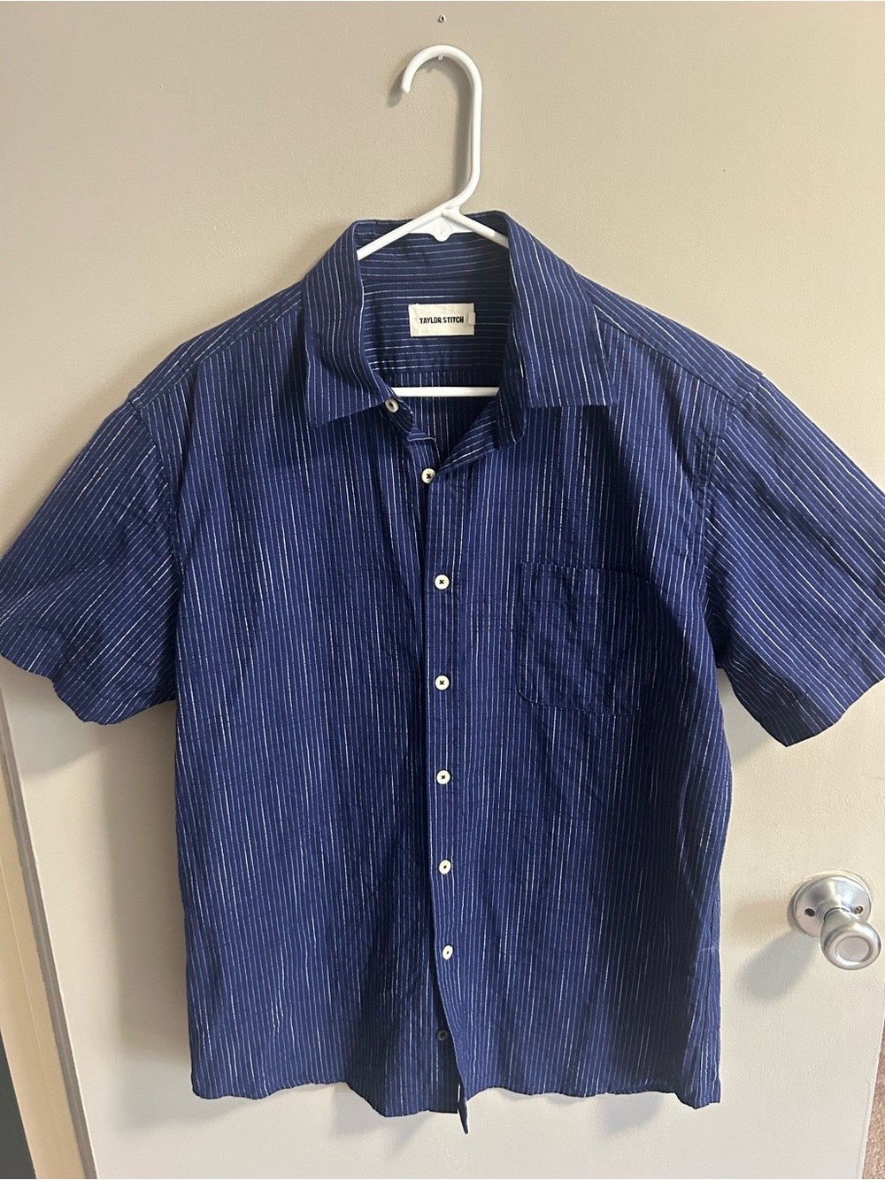 Taylor Stitch Blue Pinstripe Short-Sleeve Button-Up